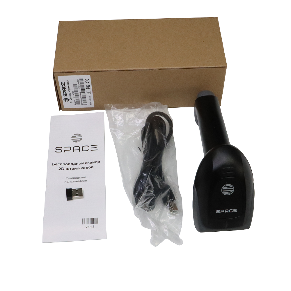 Беспроводной сканер штрихкода SPACE LITE-2D-BT (2D, черный, USB, Bluetooth 4.0, IP54, c передатчиком)